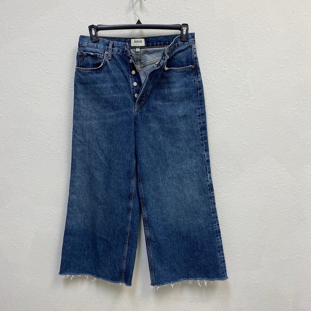 Agolde Dame High Rise Raw Hem Wide Leg Crop Jeans Organic Cotton Size 29